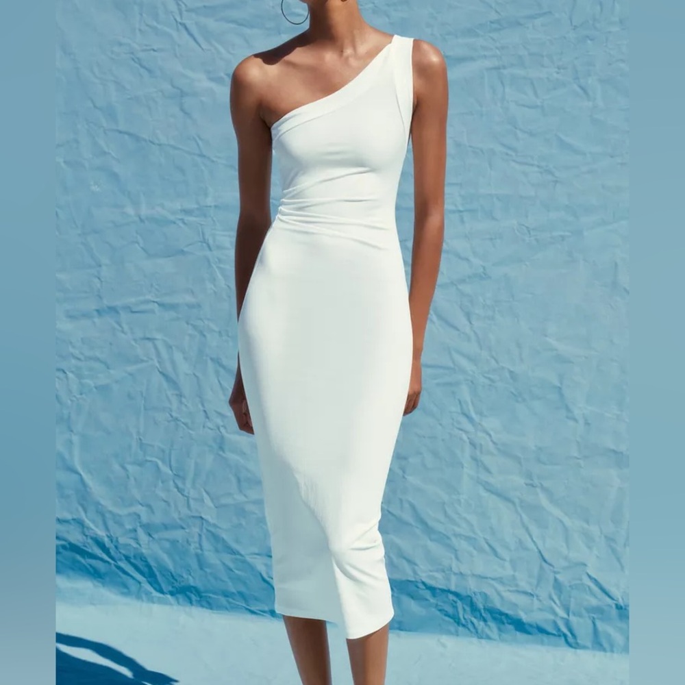 NWT Zara White Asymmetric Midi Dress